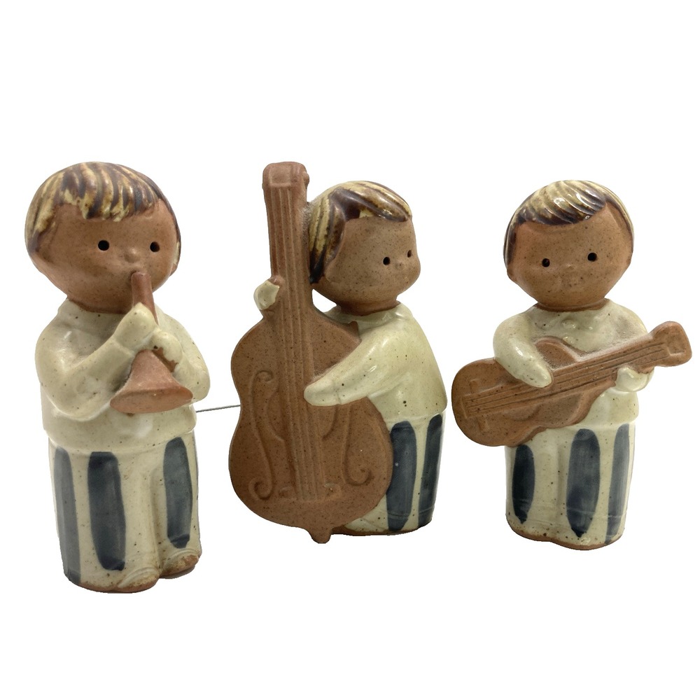 Vtg Set Of 3 Fitz and Floyd Boy Band Figurine MCM‎ Stoneware Speckled Pottery